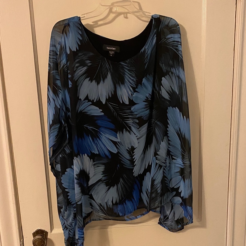 Karen Kane Black & Blue Floral Sheer Blouse - Women's Top